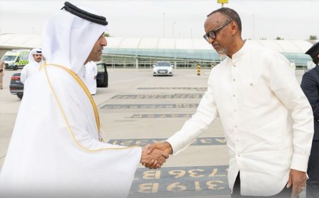 President Kagame arrives in Qatar to honor late former Emir Sheikh Hamad